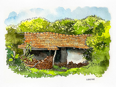 Old Building Water Color Painting