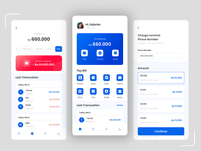 [Pitie] E-Wallet Mobile App blue card e wallet finance mobile app money payment top up trancation transfer ui uiux design user experience user interface ux