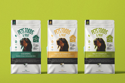 PET FOODS & TREAT POUCH DESIGN branding free mockup graphic design label design myler bag pet feed pouch