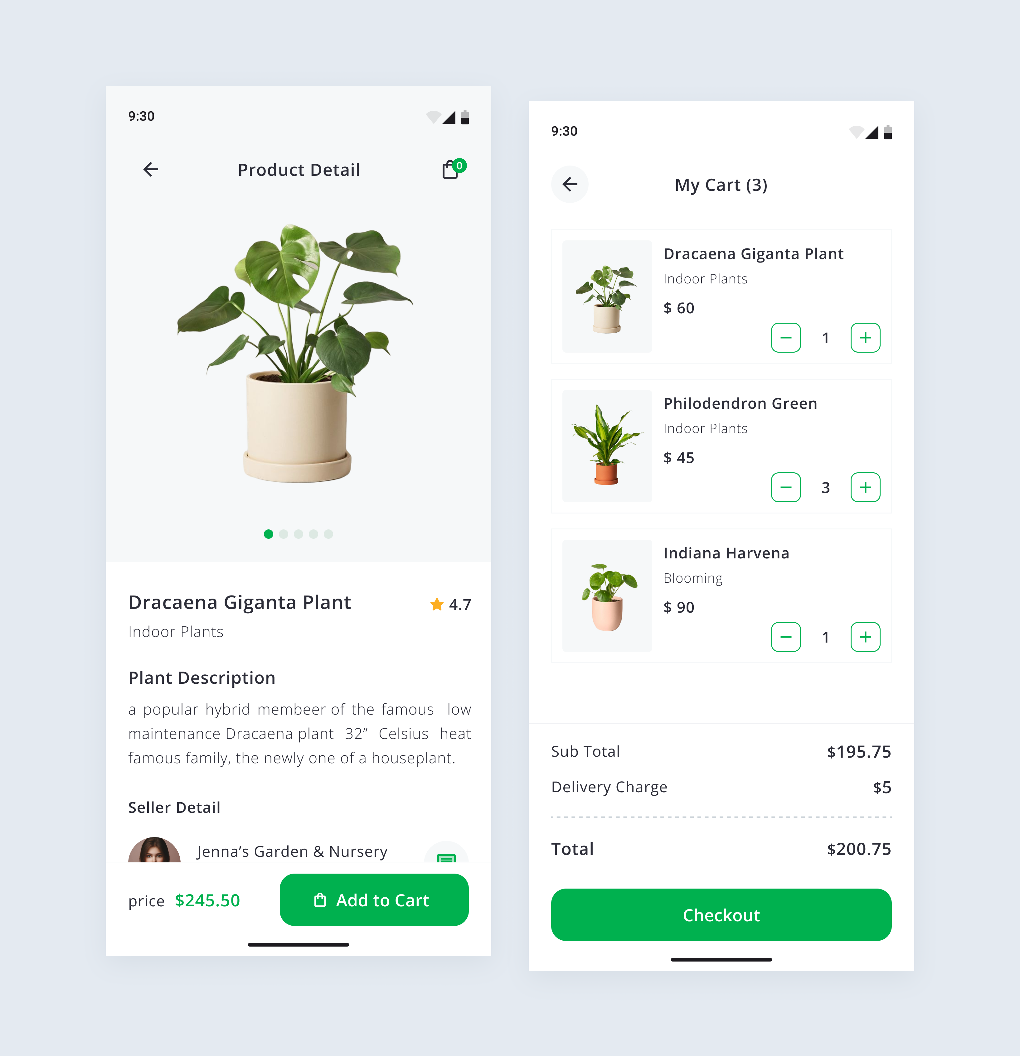Plant Shop App appdesign cart design e commerce figma mobile mobile design online shop plant shop product shop ui uiux ux web ui wireframe