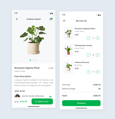 Plant Shop App appdesign cart design e commerce figma mobile mobile design online shop plant shop product shop ui uiux ux web ui wireframe