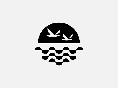 Sun, Sea & Birds birds branding geometric icon logo minimal ocean sea seaside simple summer sun sunset symbol water waves