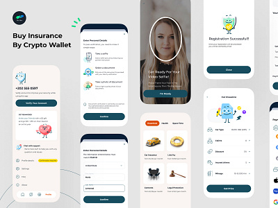 Buy Insurance by Crypto Mobile App Design app design blockchain crypto decentralize ui ux web3
