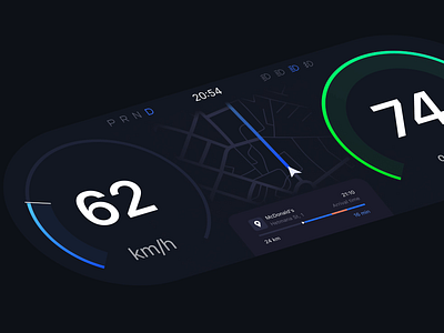 🚘 Car Dashboard - Concept HCD animation app car dark theme dashboard design gps hcd human centered design interface navigation road system ui ux vehicle