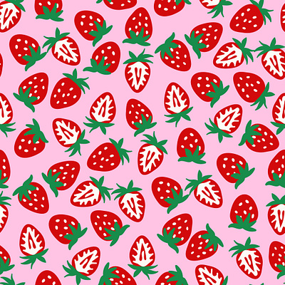 Strawberry Pattern Design botany fruit graphic design hand drawn illustration pattern pattern design pink red strawberries strawberry summer vector