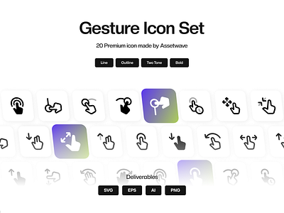 Gesture Icon Set bold design finger gesture hand hands icon icon pack icon set icono iconography icons line outline pinch product product design swipe tap two tone