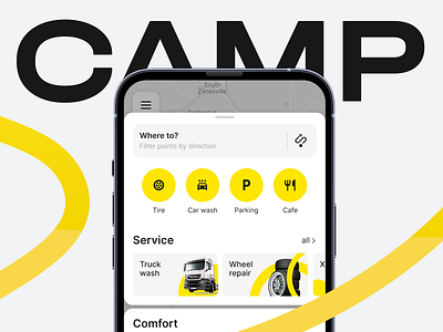 CAMP — app for drivers app car clean clean ui driver interface mobile ui road travel ui ux yellow