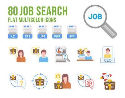 Job Search Flat Icons aim career color design goal icon illustration illustrator job multicolor search vector