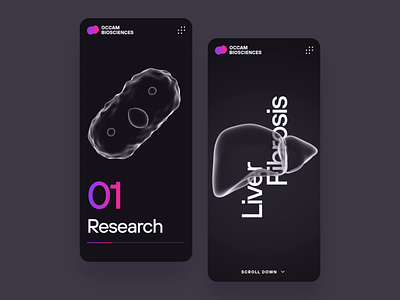Occam Biosciences | Stem Cell Startup | UI/UX 2023 | Mobile 3 3d agriculture animation biofood biology biomeat biotech cell cultivated meat dark food lab grown meat liver meat mobile responsive science stem cell therapeutics ui