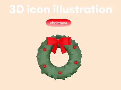 Christmas 3D icon - wreth 3d 3d icon 3d illustration 3d object christmas wreth xmas