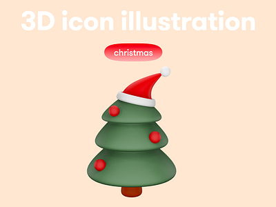 Christmas 3D icon - tree in hat 3d 3d icon 3d illustration 3d object christmas 3d icon tree