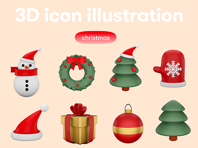 Christmas 3D icon set 3d 3d icon 3d illustration 3d object christmas icon set xmas