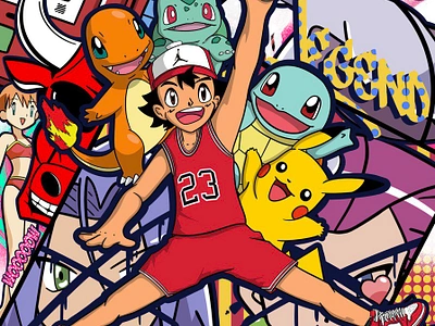 Pokejump ash ketchum basketball bulbasaur charmander chicago bulls dunk graphic design hypebeast jordan jordan 1 jumpman kicks logo nike pikachu pokemon pokemon art sneakerhead sneakers squirtles