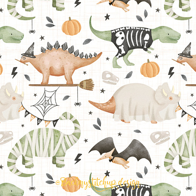 Halloween Dinosaurs childrens design dinos dinosaurs fabric design halloween illustration seamless pattern surface pattern textile design ui watercolor