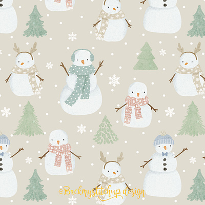 Snow Family childrens christmas design fabric design illustration logo seamless pattern snow family snowman snowmen surface pattern textile design ui watercolor winter