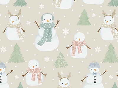 Snow Family childrens christmas design fabric design illustration logo seamless pattern snow family snowman snowmen surface pattern textile design ui watercolor winter