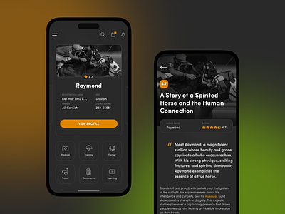 Horse iOS App app application article dark gradient horse horses icons ios modern night orange rating search status ui ux