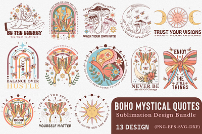 Boho Mystical Quotes Sublimation Design Bundle boho rainbow svg