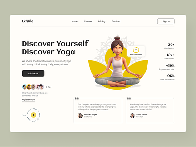Exhale || Yoga Website activity body calm coaching exercise fit health hero life meditation mental health mindful startup uxui web design website wellness yoga