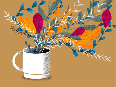 ☕️ Flowers in cup | Hyperactive bouquet composition cozy cup design flowers graphic design graphics hyperactive illustration poster print product design typography ui ux vector web design wild flowers