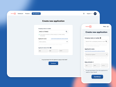 Create New Application app apple pay banking business clean clearpay credit dashboard delight infographics klarna monzo navbar navigation product design revolut spacing tech transcation