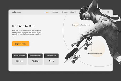 Skateboard Website Hero Section app branding design figma furniture graphic design hero herosection illustration landing page landinghero ui uiux web design