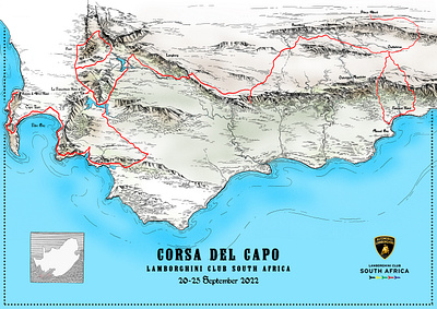 Map Illustration of A car rally route custom made illustration custom map illustration hand drawn artwork illustration landscape map drawing map illustration maps mountain illustration mountain passes penillustration scenic road south african landscape