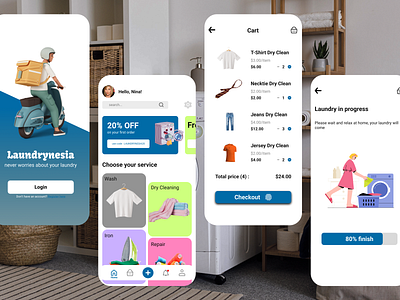 Laundrynesia - Laundry App Concept app branding cleaning concept courier design graphic design illustration laundry logo pickup typography ui ux vector wash