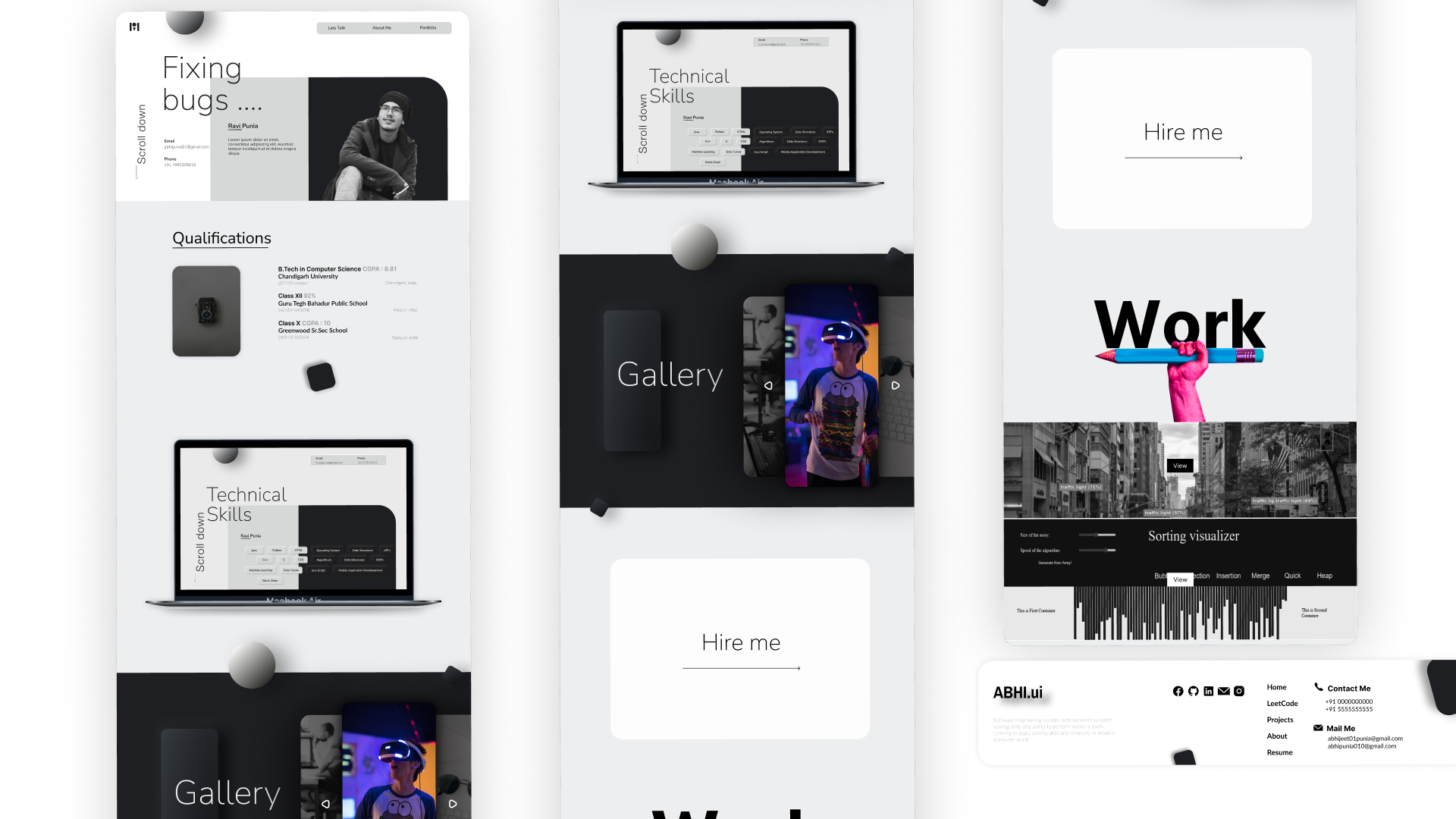 Modern Protfolio website design (monotone) abhijeet punia behance best black branding clean ui dribble monochormatic monotone protfolio protfolio website resume design top ui web design website white