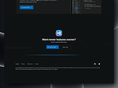 VS code redesign darkmode design footer landing page minimal uidesign