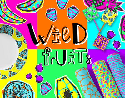 Wild fruits art colorful design draw fabric fruits graphic design illustration neon pattern wild