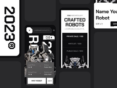 Crypto Nft Minting - Mobile Application 3d agency android app application application design crypto dark design fintech app interaction interface ios minimal minting mobile nft robots ui ux