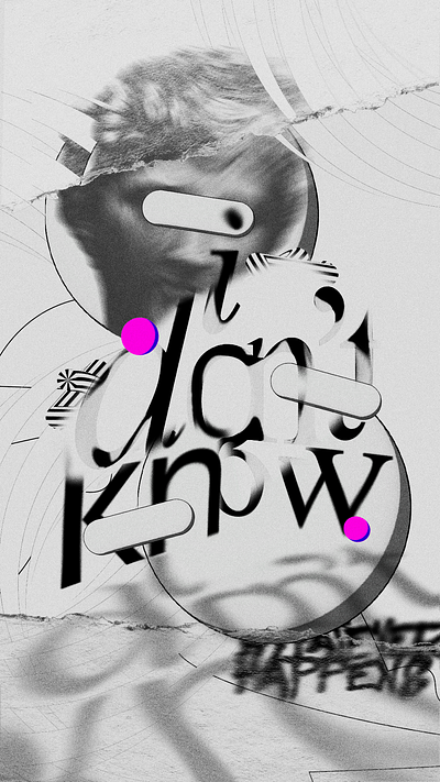 i don't know collage concept design geometric graphic design grunge illustration light purple serif shadow type typography vector