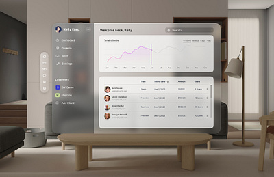 Apple Vision Pro dashboard apple vision pro glassmorphism interface ui ux visionos web design