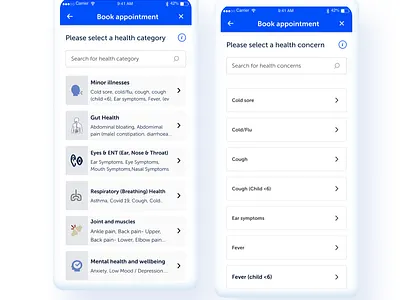 Health concerns and Categories mobile app mobile app design mobile design mobile ui uidesign visual design