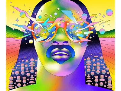 Stevie Wonder - The Vinyl Show abstract album album cover art direction band design fun graphic illo illustration music old school personal work portrait psychedelic psychedelic art retro stevie wonder texture vector