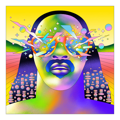 Stevie Wonder - The Vinyl Show abstract album album cover art direction band design fun graphic illo illustration music old school personal work portrait psychedelic psychedelic art retro stevie wonder texture vector
