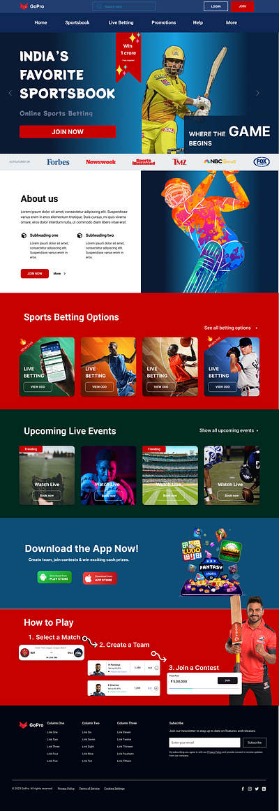 Sports Betting Webpage app branding design graphic design illustration logo typography ui ux vector