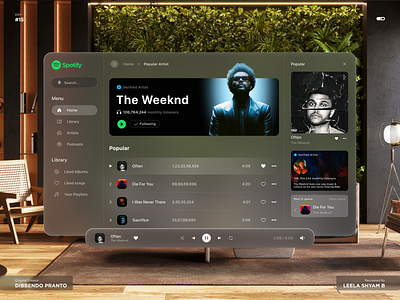 Day 15 | Apple Vision Pro - Spotify UI app apple apple vision pro build2 design designdrug glass graphic design music spotify streaming the weeknd ui vision pro ui vr watchmegrow
