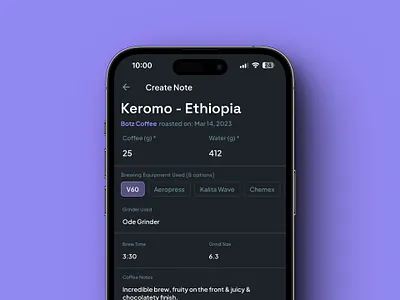 Create Coffee Note (FlutterFlow App) choice chips create create coffee create note dark mode flutter flutterflow select options tags ux