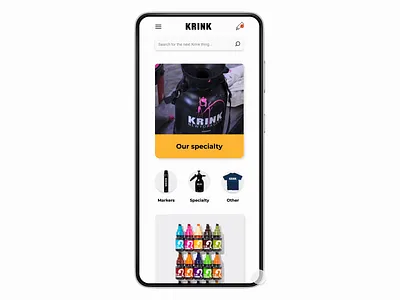 Krink - Mobile version concept calmness cards categories cursor design figma flow graffiti marker menu mobile navigation product prototype quick search bar softness spray ui web