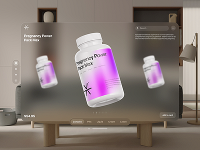 Apple Vision Pro Vitamins E-Commerce Website Design apple ar apple product page apple ui apple vision pro ar fertility fulcrum gradient pregnancy product page trend vision os vision pro vision pro design vision ui vitamins vitamins packing vr web design website