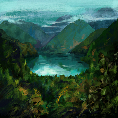 mountain lake illustration