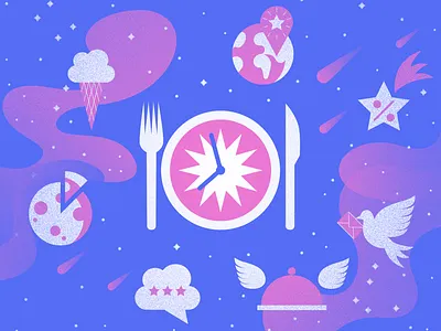 Space Café Icon Set Design. app astronomy branding cafe delivery design galaxy gradient graphic design highlights icon icon set icons illustration menu planet restaurant space ui vector