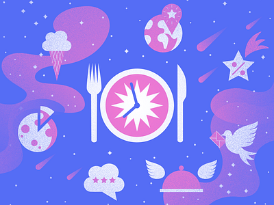 Space Café Icon Set Design. app astronomy branding cafe delivery design galaxy gradient graphic design highlights icon icon set icons illustration menu planet restaurant space ui vector