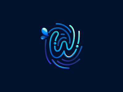 W letter logo alphabet blue dew drop ecology fingerprint gradient icon identity lettering liquid monogram splash wave