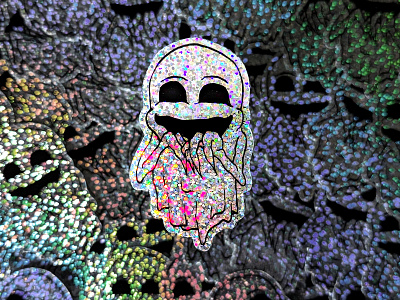 Haunted Foil cartoon ghost horror poltergeist rainbow sticker