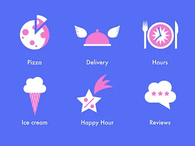 Space Café Icon Set Design. app bar branding cafe delivery design flat galaxy graphic design highlights ice cream icon icon set icons illustration menu pizza restaurant ui vector