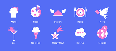 Space Café Icon Set Design. app bar branding cafe delivery design flat galaxy graphic design highlights ice cream icon icon set icons illustration menu pizza restaurant ui vector