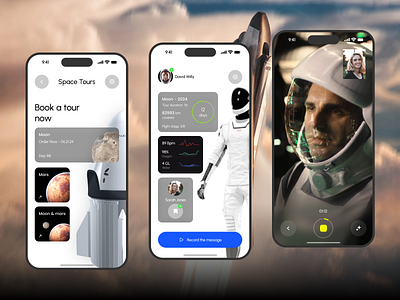 Concept of a mobile app for travel in space app design interface mars space ui ux